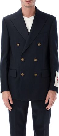 Golden Goose Dark Blue Double-breasted Blazer With Gold Buttons
