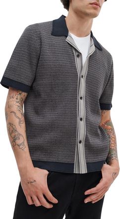 Rag & Bone Harvey Block Stitch Camp Shirt in Slate Navy at Nordstrom, Size Xx-Large
