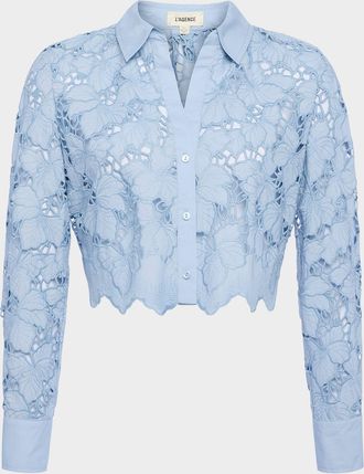 L'agence Seychelle Floral Eyelet-Embroidered Cropped Shirt