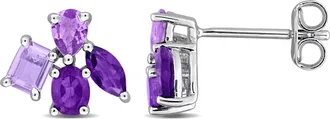 Mimi & Max Multi-Gem Cluster Stud Earrings Sterling Silver
