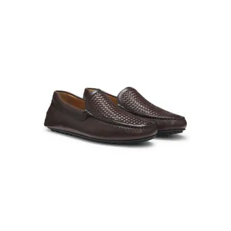 BOSS Leather moccasins with woven vamp