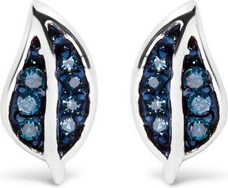 House of Brilliance Silver Blue Diamond Accent Leaf Stud Earrings at Nordstrom