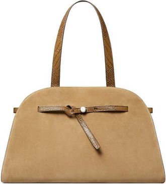 Tory Burch Romy Large Suede Leather Bauletto in Stone at Nordstrom
