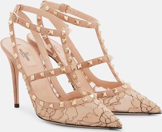 Valentino Garavani Rockstud 100 lace and leather pumps