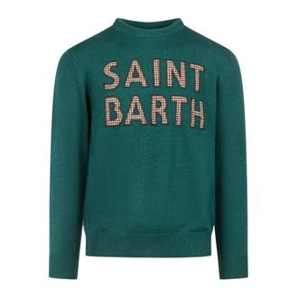 MC2 Saint Barth Round-neck Knitwear, male, Green, Size: XL Wool Crew Neck Sweater Heron