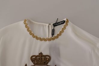 Dolce & Gabbana Womens White Silk Gold Dg Crown Crystal Blouse Top