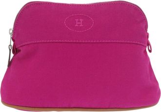Herm&egrave;s Brown Orange Pink Purple Cotton Leather Pouch (Pre-Owned)