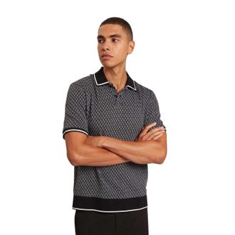 Ted Baker Herenpolo met diamantpatroon en gebreide boorden (Zwart)