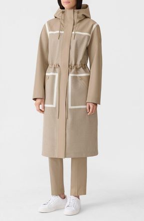 Mackage Jana-HT Houndstooth 3-Layer Tech Raincoat in Light Camel-Cream at Nordstrom, Size X-Large
