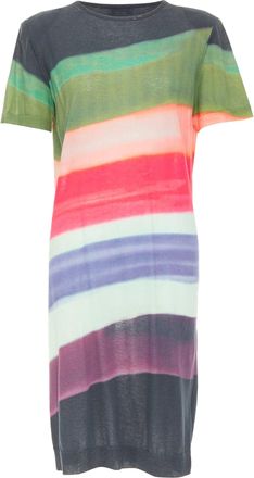 Dries Van Noten 2021 Len Lye Runway multicolor shoulder pad tshirt dress S