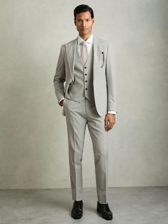 Reiss Grey Puppytooth-check Suit Waistcoat Wool-blend, 36R