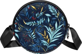 Generic Circle Crossbody Bag for Women, Leaf Small Sling Bag Daypack with Zipper Adjustable Shoulder Straps Casual Ladies Girls Round Purse