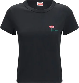 Kenzo Womens Cotton T-Shirt Tulip Embroidery Black T-Shirts & Jerseys