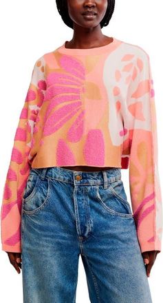 Free People Mia Pullover Sweater in Coral Kiss Combo at Nordstrom, Size X-Large