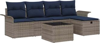 vidaXL Conjunto De Sof&aacute; De Jard&iacute;n 6 Uds. Gris Y Marino Rat&aacute;n Sint&eacute;tico Vidaxl
