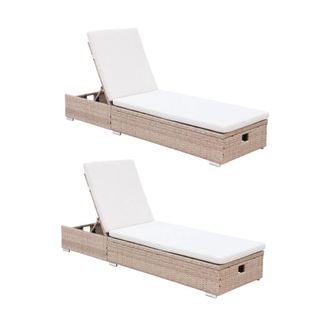 Sweeek Tumbona de resina tejida en poli&eacute;ster, multiposici&oacute;n, set de 2, beige