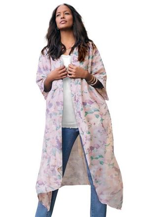 Roaman's Plus Size Flowy Chiffon Duster in Soft Blush Watercolor at Nordstrom, Size X-Large