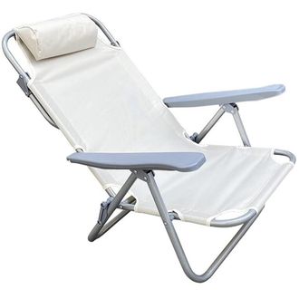 Trade Shop Trade Shop - Sedia Sdraio Spiaggina Mare Reclinabile In Ferro Cuscino Crema Campeggio Giardino 046039