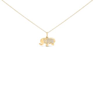 House of Brilliance 10K Yellow Gold 1/5 Cttw Diamond Elephant Pendant Necklace