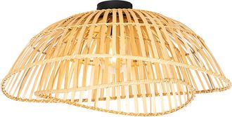 QAZQA Qazqa Oriental Plaf&oacute;n Oriental Negro Con Bamb&uacute; Natural 62 Cm - Pua Bamb&uacute; /acero Redonda Adecuado Para Led Max. 1 X 40 Watt