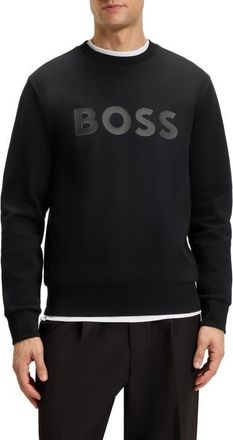 BOSS Salbo Tonal Logo Crewneck Sweatshirt in Black at Nordstrom, Size Xx-Large