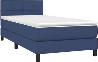 vidaXL Cama Box Spring Colch&oacute;n Y Luces Led Tela Azul 90x190 Cm Vidaxl