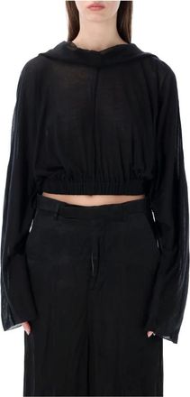 Rick Owens Cropped Hooded Tunic - Dames - Hoodies - Zwart - ONE Size - Katoen - Hoodies & sweatvesten