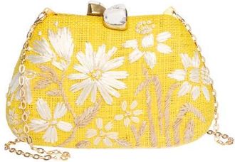 Raf&eacute; New York Tamu Embroidered Bean Clutch in Yellow at Nordstrom, Size Small