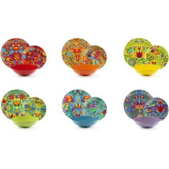 Excelsa Excelsa Mexican Flowers Servizio Piatti 18 Pezzi, Porcellana e Stoneware, Decoro Multicolore, 6 Persone