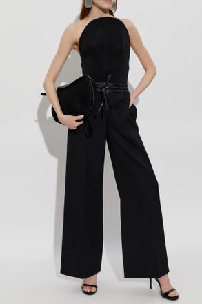 Alaia Wool Trousers With Leather Belt, Womens, Black