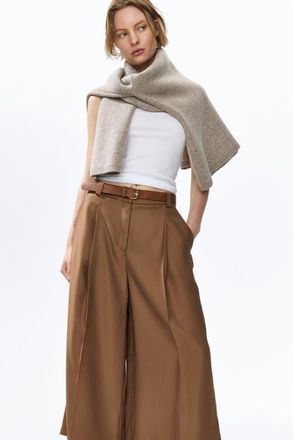 H&M Belted Twill Culottes in Dark Beige at Nordstrom, Size 10