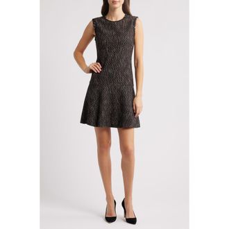 BOSS Datana Sleeveless Stripe Tweed Fit & Flare Dress in Striped Tweed at Nordstrom Rack, Size 10