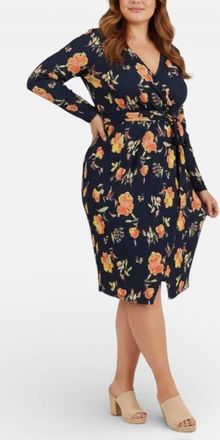 Rachel Roy Printed Sylvia Wrap Midi Dress in Navy Coral Bouquet at Nordstrom, Size 22W