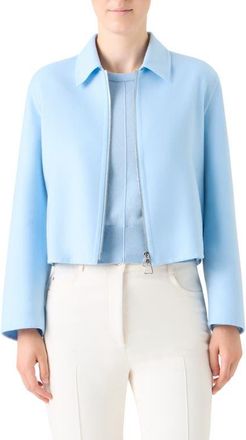 Akris Harmony Cropped Cashmere Zip Front Jacket in Blue at Nordstrom, Size 10