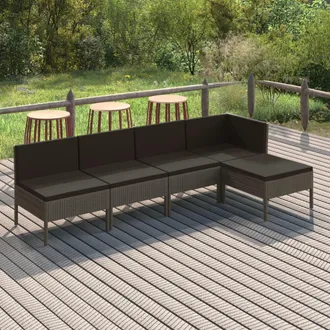 vidaXL Set De Muebles De Jard&iacute;n 5 Pzas Y Cojines Rat&aacute;n Sint&eacute;tico Gris Vidaxl