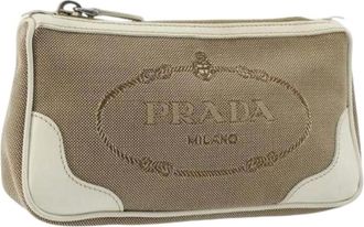 Prada Pre-owned Clutches, female, Beige, Size: ONE SIZE Pre-owned Canvas Pouch