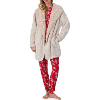 Room Service PJs Hooded Fleece Lounge Jacket in Tan Print at Nordstrom, Size Small