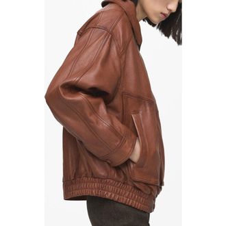 Mango London Oversize Leather Jacket in Cognac at Nordstrom, Size Medium