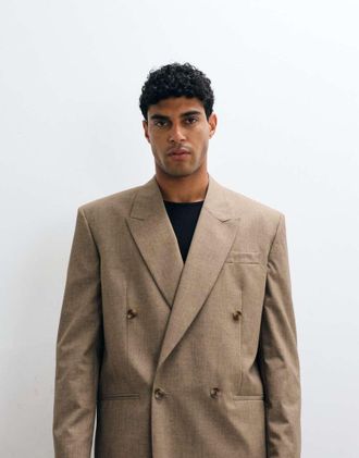 Asos Giacca da abito regular fit in lana beige-Neutro