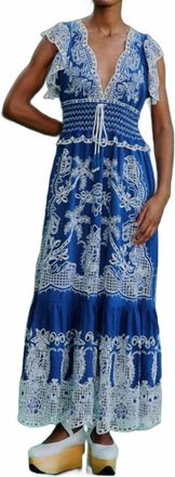 Farm Rio Romantic Richelieu Maxi Dress In Blue
