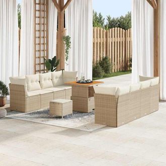 vidaXL Conjunto De Sof&aacute; De Jard&iacute;n 11 Pcs Beige Rat&aacute;n Sint&eacute;tico Vidaxl