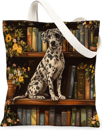 Generic Spring Catahoulas Leopard Dog Canvas Tote Bag for Shopping 13x15, Flower Bookshelf Puppy Reusable Grocery Print Bag for Women, Fun Pet Beach Aesthetic
