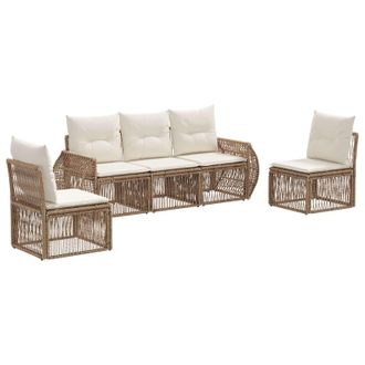 vidaXL Conjunto De Sof&aacute;s De Jard&iacute;n 5 Pcs Beige Y Blanco Crema Vidaxl