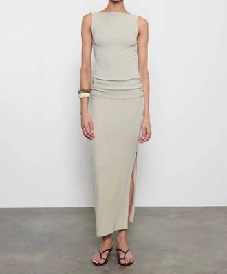 Enza Costa Silk Rib Sleeveless Boatneck Fluid Maxi Dress In Beach Glass