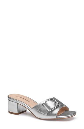 Johnston & Murphy Edith Buckle Slide Sandal in Silver Metallic Sheepskin at Nordstrom, Size 6.5