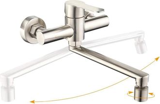 OEM Grifo Mezclador De Cocina Mural Homelody Con 2 Chorros De Agua, Ca&ntilde;o Giratorio De 360&deg;, Grifo De Pared