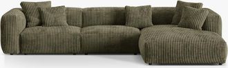 MICADONI Modulares 4-Sitzer Design Ecksofa Martina - Cordbezug Moosgrün