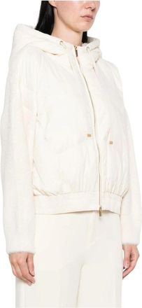 Twinset Gewatteerd jack met capuchon en contrasterende mouwen - Dames - Zomerjassen - Wit - S - Polyester - Jassen