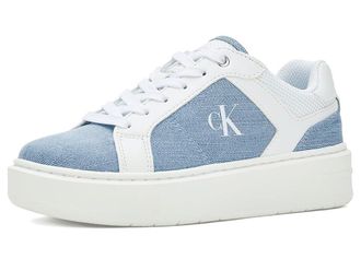 Calvin Klein Daveiro Womens Shoes White/Medium Blue Denim Logo : 9.5 M, Faux Leather/Textile