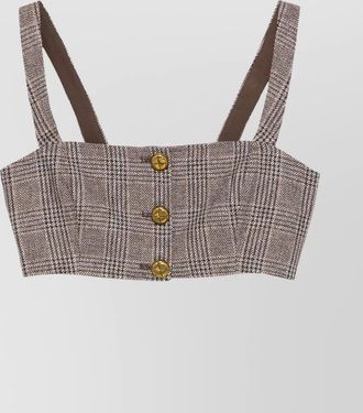 Self Portrait buttoned check crop top with gathered back